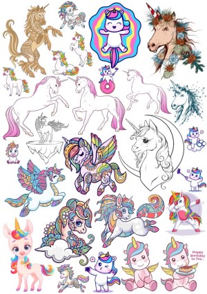 Collection of Colorful and Fantasy Unicorn Vector Illustrations Free Vector