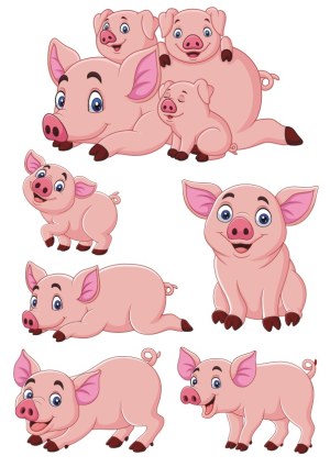 Cute Cartoon Pig Family Vector Set Free Vector