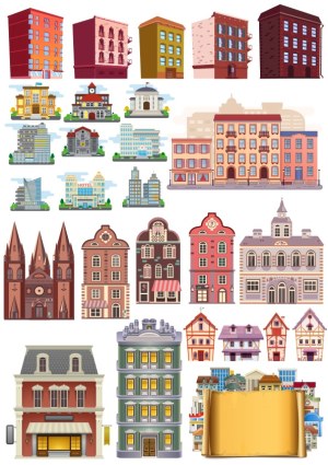 Collection of Diverse City Buildings and Houses Vector Set Free Vector