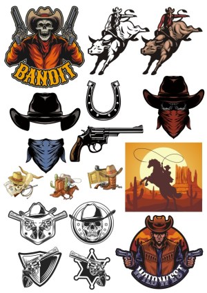 Wild West Cowboy and Bandit Vector Collection Free Vector