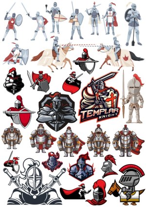 Collection of Medieval Knights and Templar Vector Illustrations Free Vector