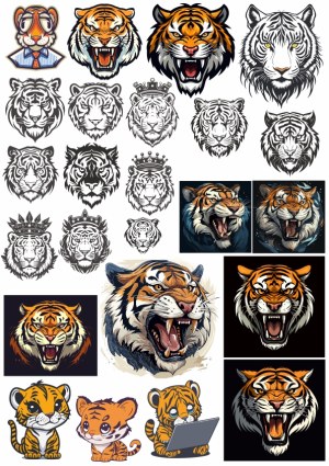 Variety of Tiger Head Vector Illustrations and Cartoon Tigers Free Vector