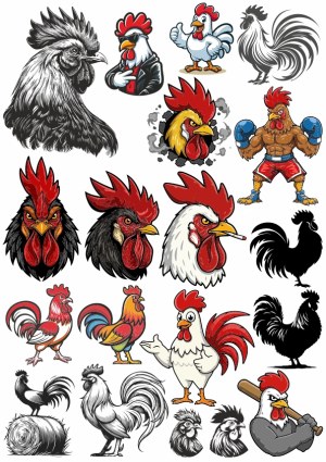 Collection of Rooster and Chicken Vector Illustrations and Cartoon Characters Free Vector