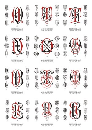 Decorative Gothic and Vintage Style Monogram Set with Letter Pairings Free Vector