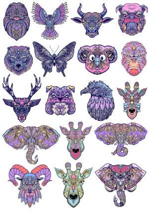 Ornate Animal Heads Collection in Purple and Pink Tones Free Vector