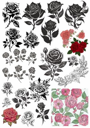Collection of Black and Colored Rose Vector Illustrations Free Vector