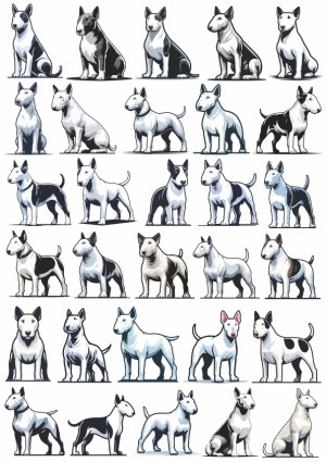 Collection of Bull Terrier Dogs in Various Poses Vector Set Free Vector