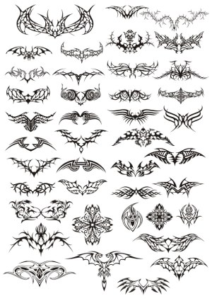 Collection of Black Tribal and Bat-Themed Tattoo Vector Designs Free Vector