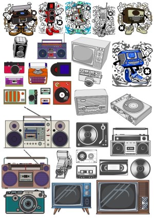 Retro Electronics and Media Devices Vector Set Free Vector