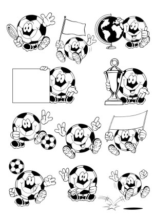Cartoon Soccer Ball Characters in Various Actions and Poses Free Vector