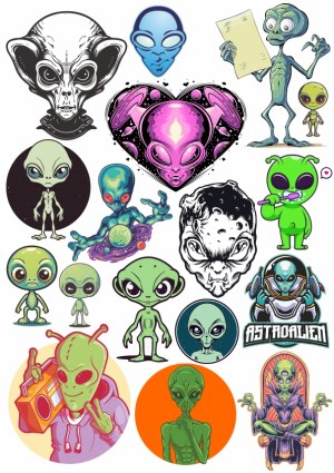 Collection of Various Cartoon Alien and Extraterrestrial Designs Free Vector