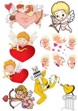 Collection of Cute Cupid and Valentine Heart Vector Illustrations Free Vector