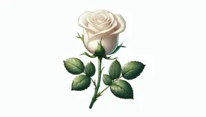 Single White Rose with Green Leaves