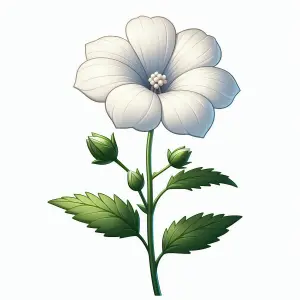 White Flower with Green Leaves and Buds Illustration