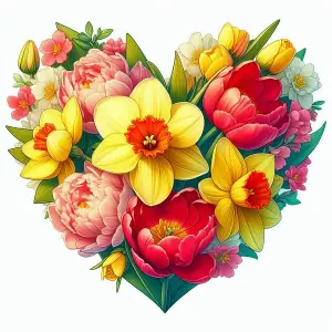 Heart-Shaped Bouquet of Colorful Spring Flowers