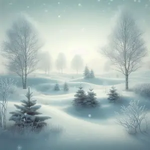 Winter Snowy Landscape with Frost-Covered Trees