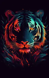 Neon Glow Tiger Digital Art with Contrasting Eyes