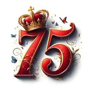 Decorative Number 75 with Royal Crown and Butterflies