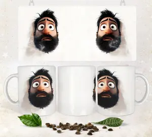 Mugs Featuring Cartoon Bearded Man with Surprised Expression