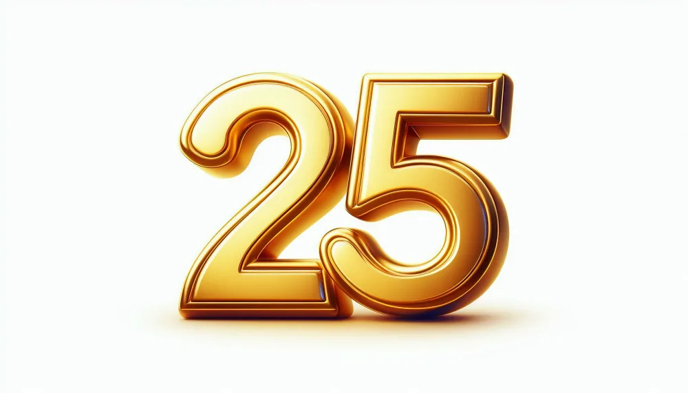 Golden Number 25 Symbol on White Background