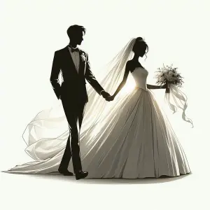 Elegant Silhouette of Bride and Groom Holding Hands