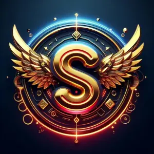 Golden Letter S with Wings and Futuristic Circular Design