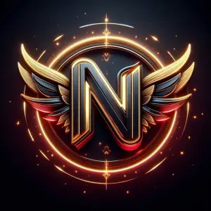 Metallic Letter N with Glowing Wings and Circular Halo