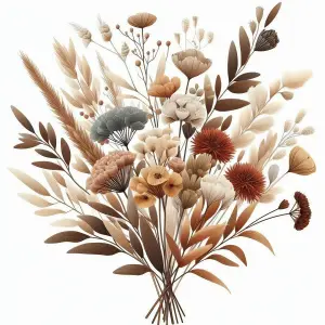 Elegant Neutral Toned Floral Bouquet Illustration
