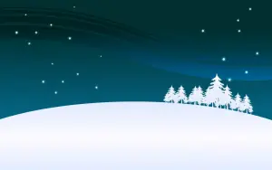 Night Sky with Snowy Trees on Hill