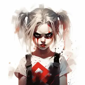 Portrait of a Girl with Pigtails and Dramatic Face Paint