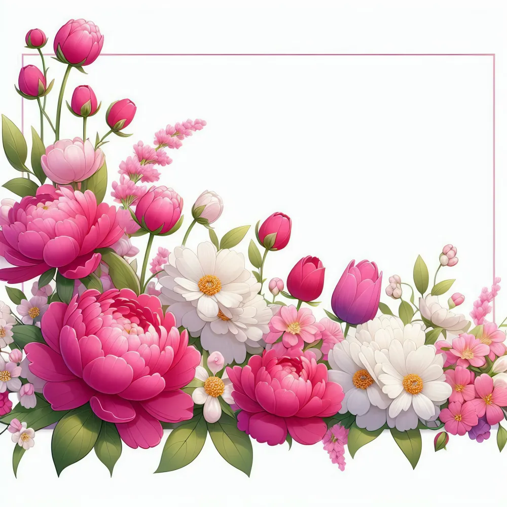 Floral Border with Pink Peonies and White Daisies