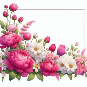 Floral Border with Pink Peonies and White Daisies