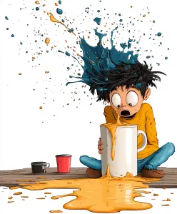 Surprised Boy Spilling Giant Cup of Liquid
