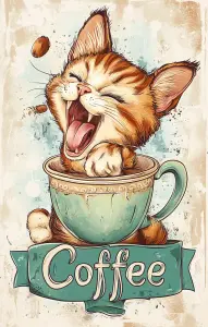 Happy Cat in Coffee Cup Illustration