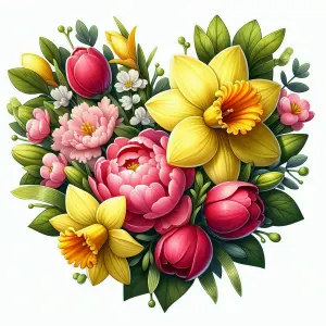 Bright Spring Floral Bouquet with Daffodils and Tulips