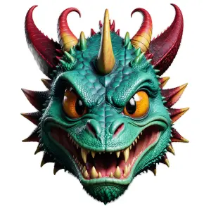 Colorful Cartoon Dragon Head with Horns and Sharp Teeth