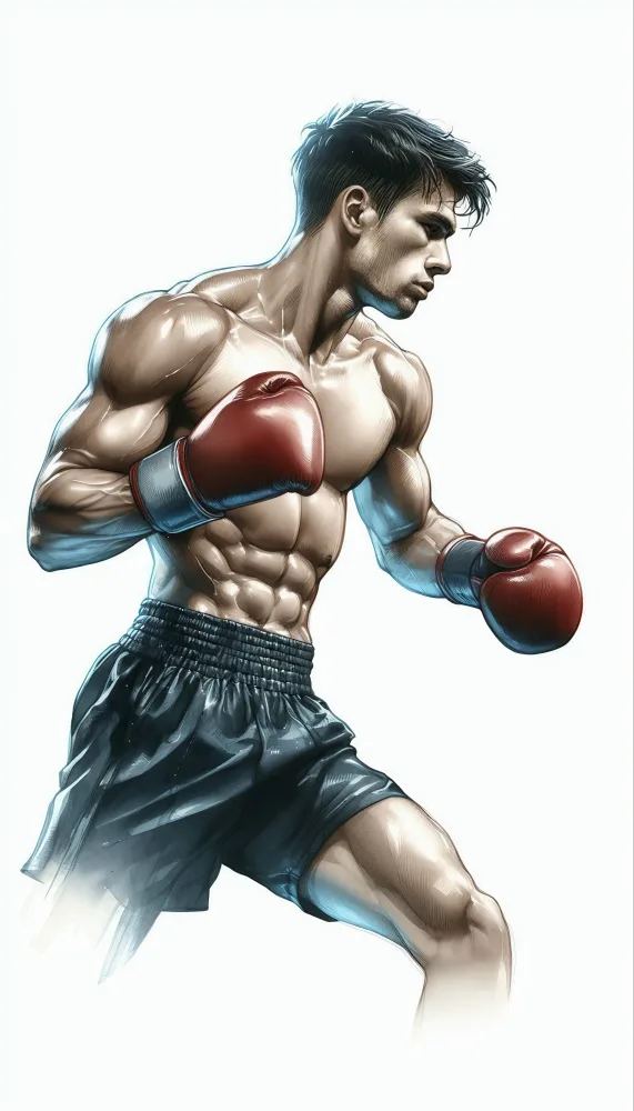 Muscular Male Boxer in Fighting Stance