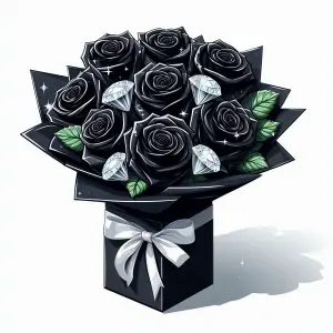 Bouquet of Black Roses with Sparkling Diamonds in Black Wrapping