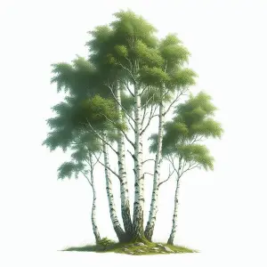Clump of Birch Trees with Green Leaves