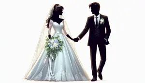 Elegant Bride and Groom Holding Hands on Wedding Day