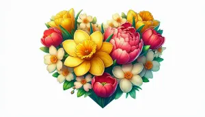 Heart-Shaped Bouquet of Vibrant Spring Flowers