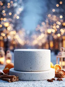 Two-Tiered White Speckled Cake with Winter Spice Decoration
