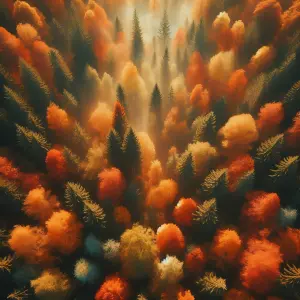 Aerial View of Autumn Forest with Vibrant Orange and Yellow Trees