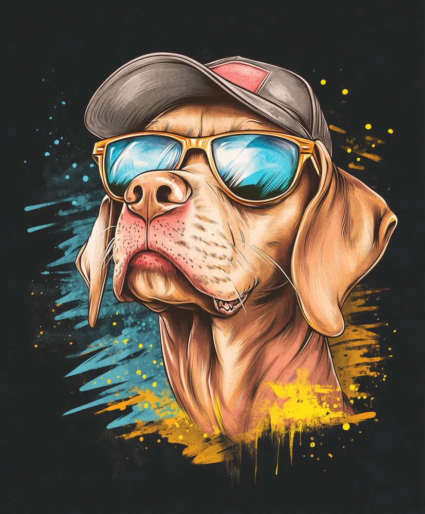 Stylish Dog Wearing Cap and Sunglasses Digital Illustration