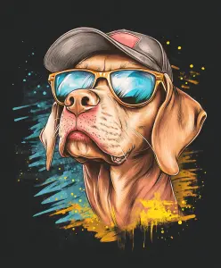 Stylish Dog Wearing Cap and Sunglasses Digital Illustration