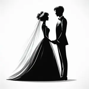 Silhouette of Bride and Groom Holding Hands
