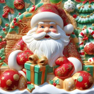 Decorative Santa Claus Figurine with Christmas Gifts and Ornaments