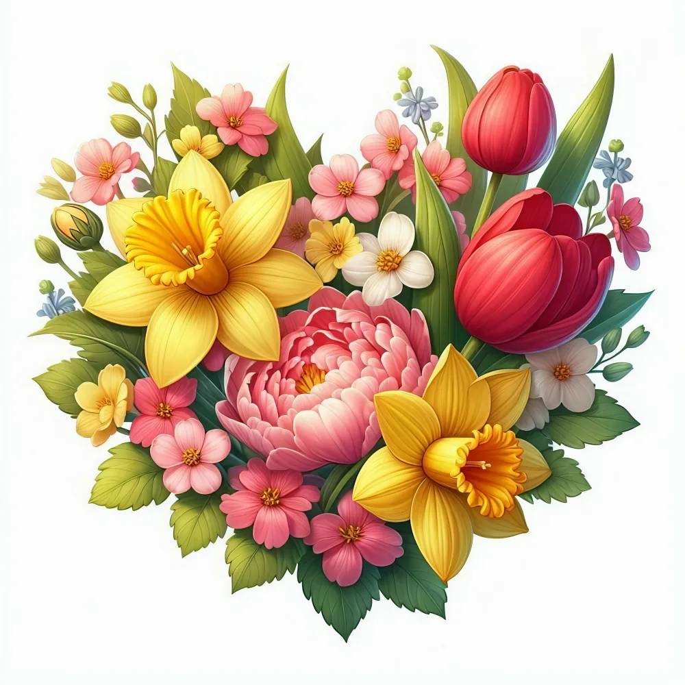 Vivid Spring Flower Bouquet with Daffodils and Tulips