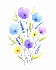 Watercolor Illustration of Pastel Colored Wildflowers