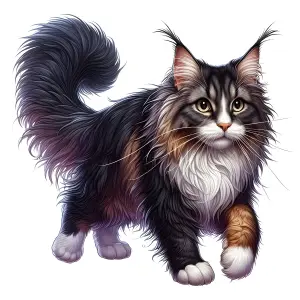 Fluffy Tri-color Maine Coon Cat with Bushy Tail
